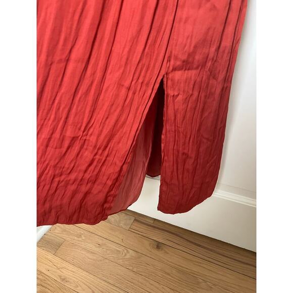 Gap Women's S Red Midi Maxi Dress Pleated Cami Sundress Side Slit Cinch Waist - Picture 14 of 16
